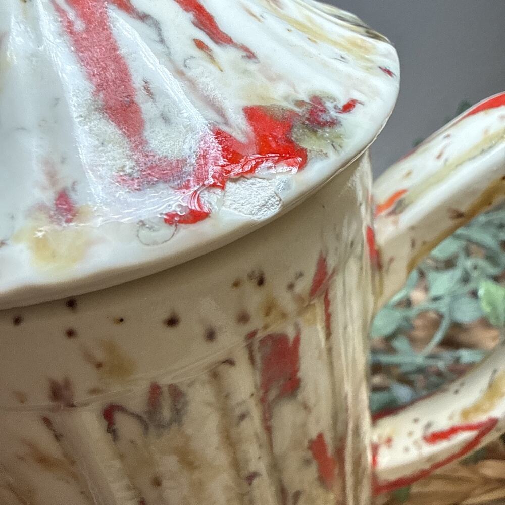 Vintage Studio Pottery Coffee Pot Red Drip Glaze Fluted Ceramic 10” MCM, Chips - Picture 10 of 13